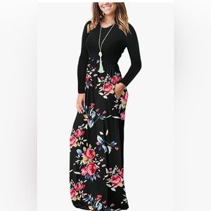 Super Soft Black and Floral long sleeve maxi dress